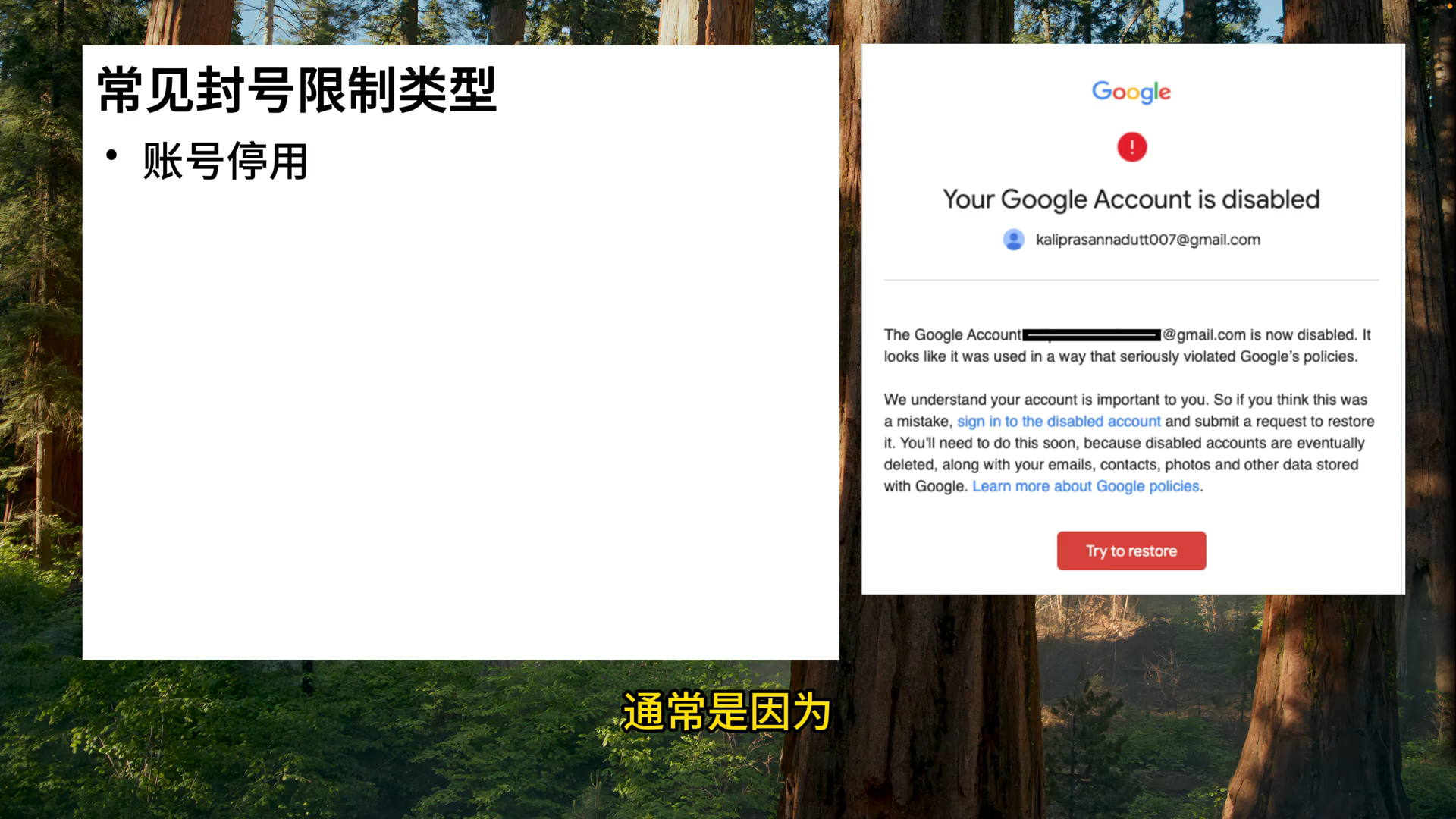 常见封号类型 — 账号停用示例