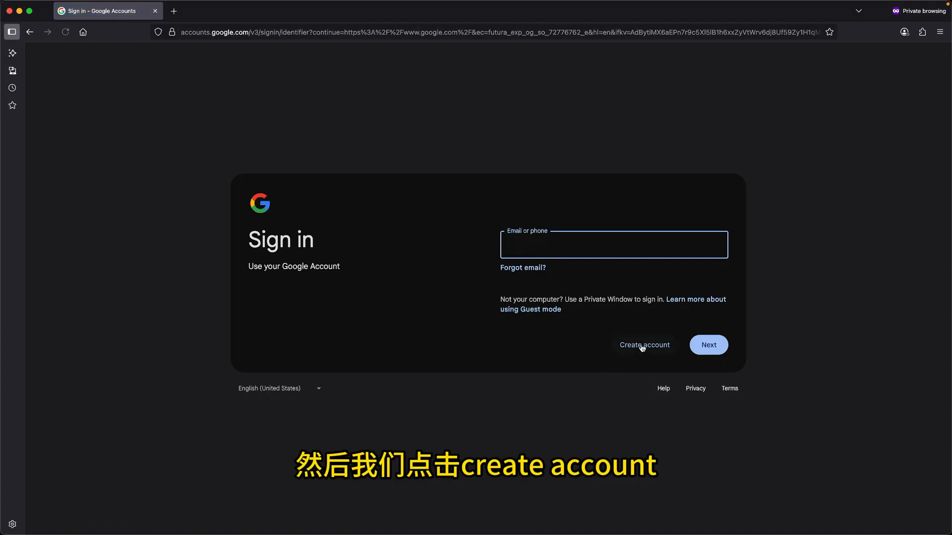 Google 账号 Create account 入口