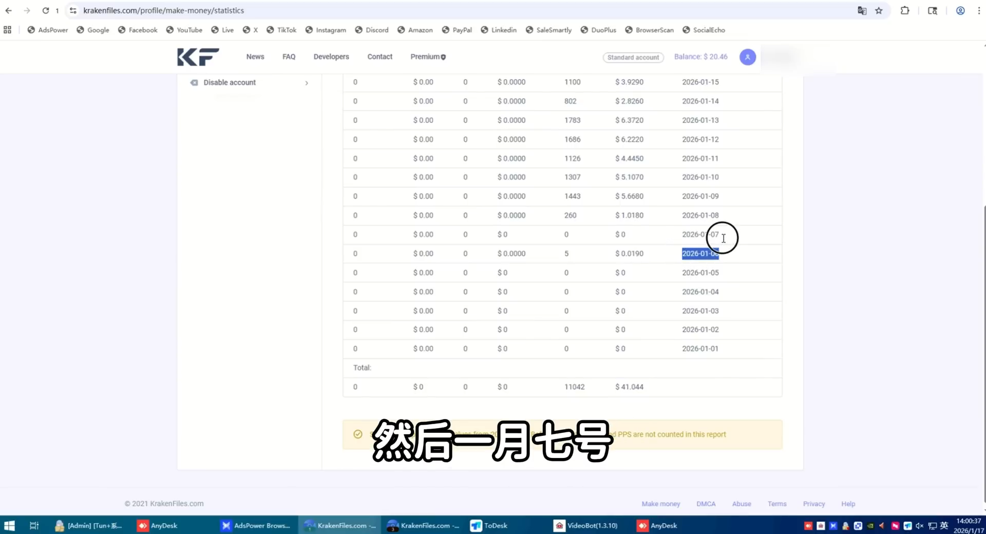 1 月 6–14 日观看量曲线