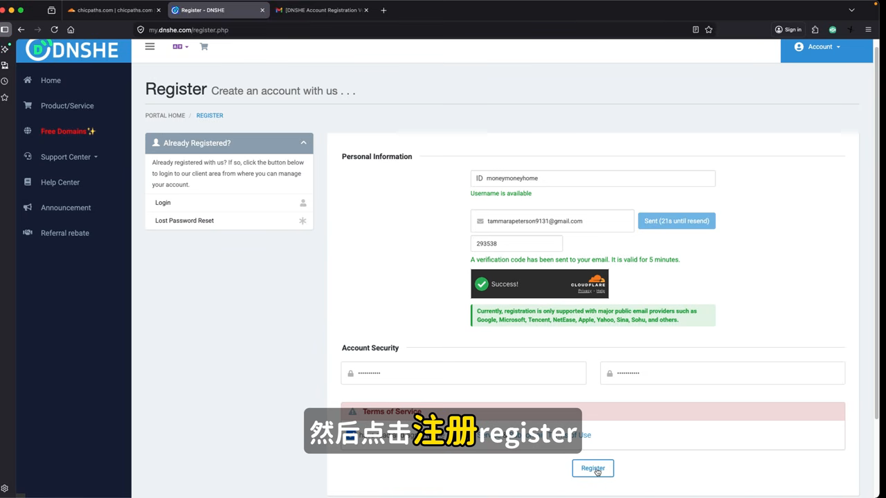 DNSHE 注册账号