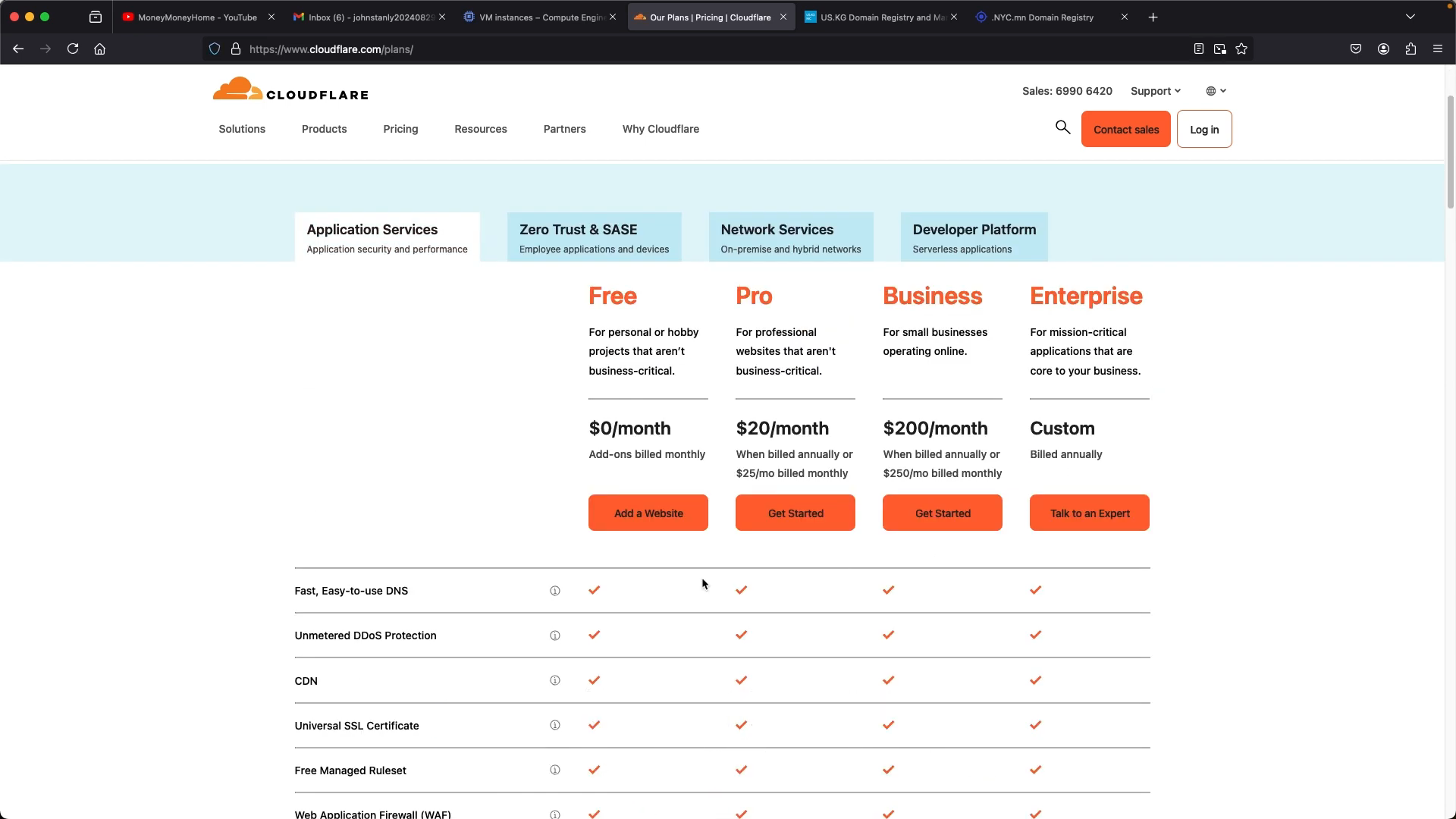 Cloudflare 注册 — 选择 Free