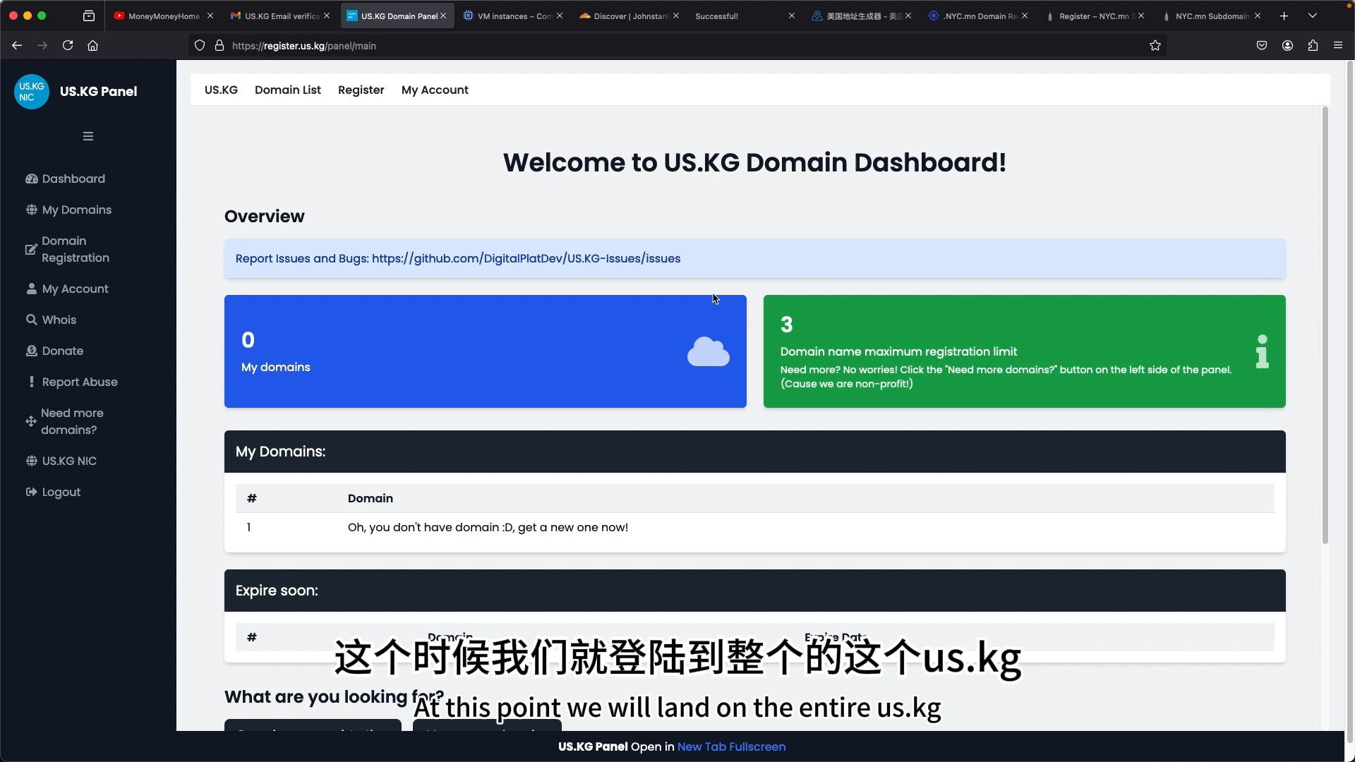 us.kg 后台 — 最多 3 个域名